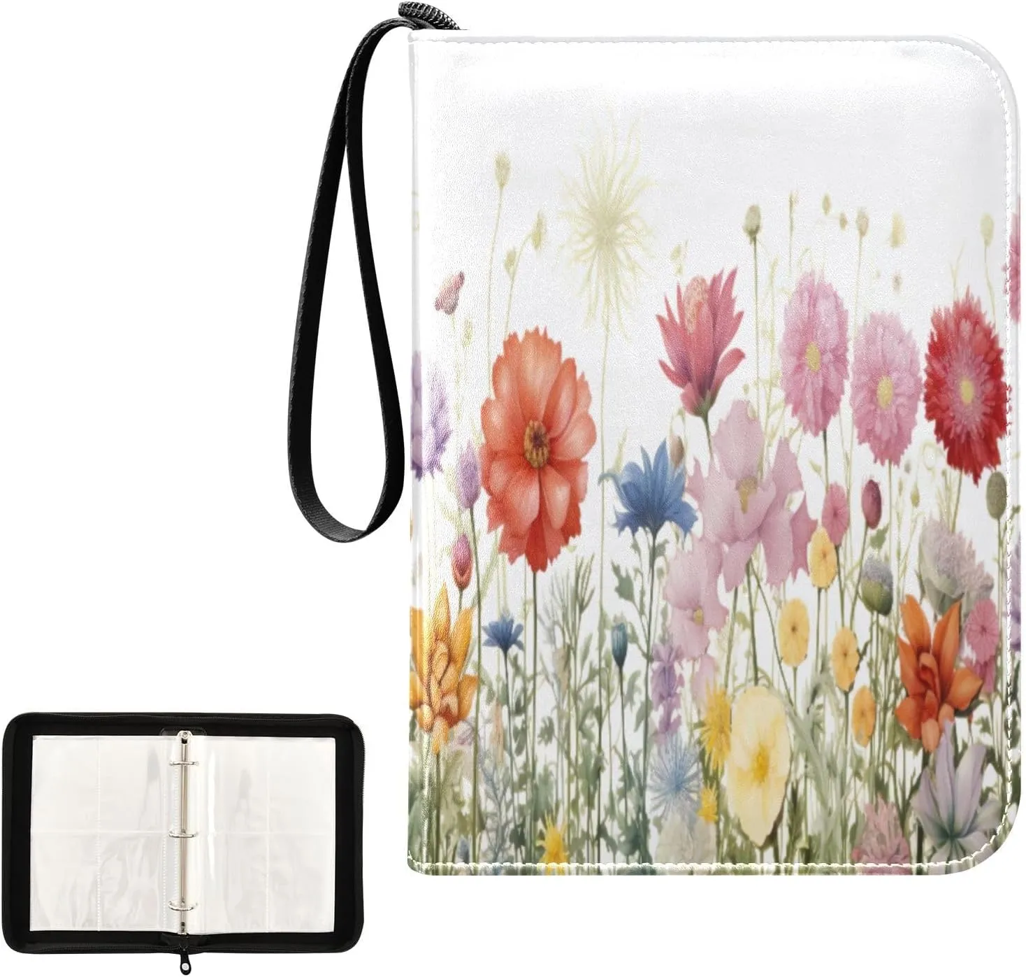 Kigai Colorful Flowers Card Binder 4-Pocket Trading Card Binder Game Card Collection Binder Album Holder with 50 Removable Sleeves Up to 400 Sports Cards