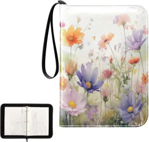 Kigai Colorful Flowers Card Binder 4-Pocket Trading Card Binder Game Card Collection Binder Album Holder with 50 Removable Sleeves Up to 400 Sports Cards
