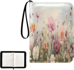 Kigai Colorful Flowers Card Binder 4-Pocket Trading Card Binder Game Card Collection Binder Album Holder with 50 Removable Sleeves Up to 400 Sports Cards