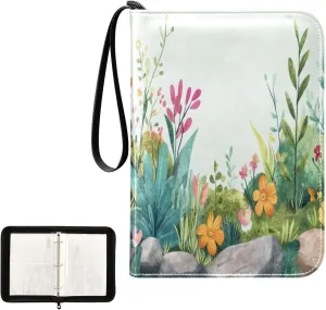 Kigai Colorful Flowers Card Binder 4-Pocket Trading Card Binder Game Card Collection Binder Album Holder with 50 Removable Sleeves Up to 400 Sports Cards