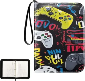 Kigai Colorful Gamepads Card Binder 4-Pocket Trading Card Binder Game Card Collection Binder Album Holder with 50 Removable Sleeves Up to 400 Sports Cards