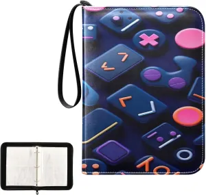 Kigai Colorful Gamepads Card Binder 4-Pocket Trading Card Binder Game Card Collection Binder Album Holder with 50 Removable Sleeves Up to 400 Sports Cards