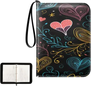 Kigai Colorful Heart Card Binder 4-Pocket Trading Card Binder Game Card Collection Binder Album Holder with 50 Removable Sleeves Up to 400 Sports Cards