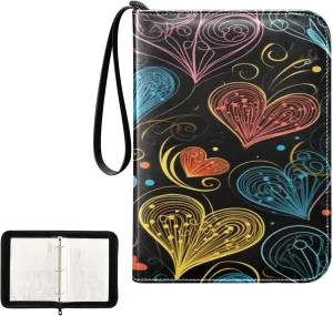 Kigai Colorful Heart Card Binder 4-Pocket Trading Card Binder Game Card Collection Binder Album Holder with 50 Removable Sleeves Up to 400 Sports Cards