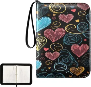 Kigai Colorful Heart Card Binder 4-Pocket Trading Card Binder Game Card Collection Binder Album Holder with 50 Removable Sleeves Up to 400 Sports Cards