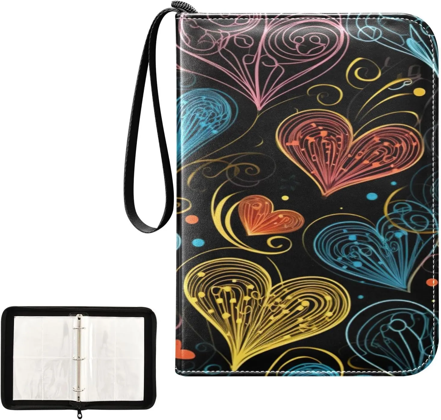 Kigai Colorful Heart Card Binder 4-Pocket Trading Card Binder Game Card Collection Binder Album Holder with 50 Removable Sleeves Up to 400 Sports Cards