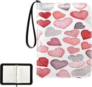 Kigai Colorful Hearts Card Binder 4-Pocket Trading Card Binder Game Card Collection Binder Album Holder with 50 Removable Sleeves Up to 400 Sports Cards