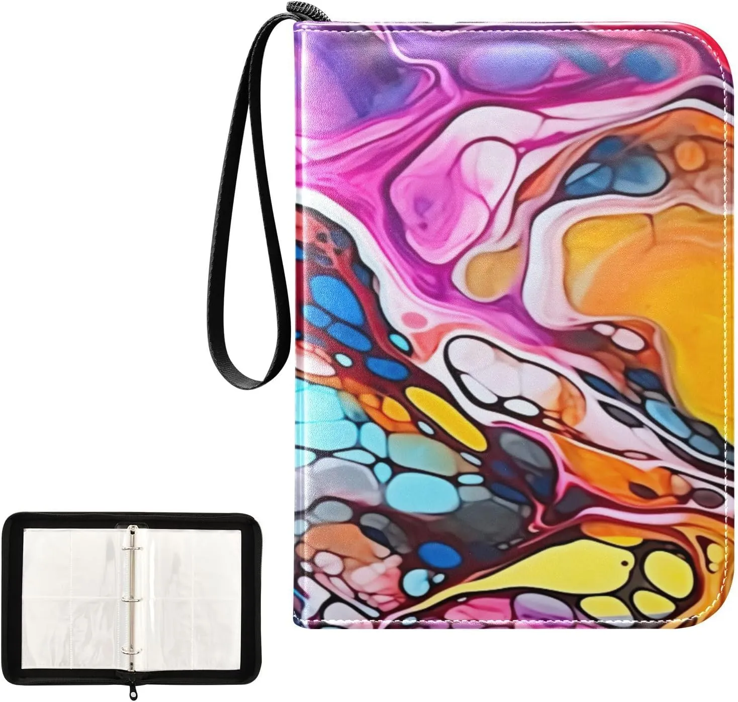 Kigai Colorful Liquid Card Binder 4-Pocket Trading Card Binder Game Card Collection Binder Album Holder with 50 Removable Sleeves Up to 400 Sports Cards
