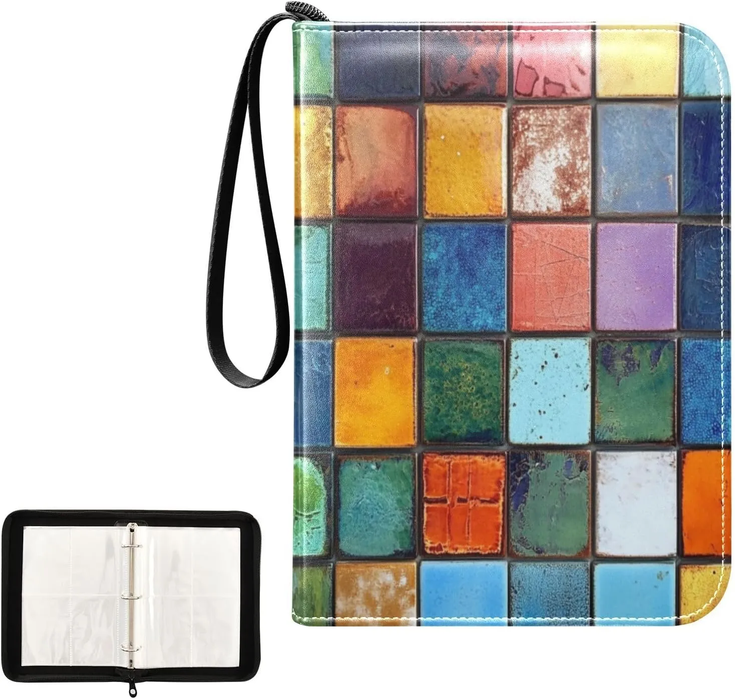 Kigai Colorful Plaid Card Binder 4-Pocket Trading Card Binder Game Card Collection Binder Album Holder with 50 Removable Sleeves Up to 400 Sports Cards