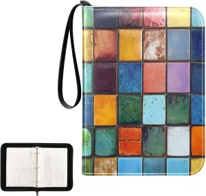 Kigai Colorful Plaid Card Binder 4-Pocket Trading Card Binder Game Card Collection Binder Album Holder with 50 Removable Sleeves Up to 400 Sports Cards