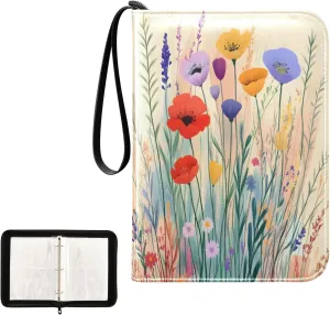 Kigai Colorful Poppy Card Binder 4-Pocket Trading Card Binder Game Card Collection Binder Album Holder with 50 Removable Sleeves Up to 400 Sports Cards