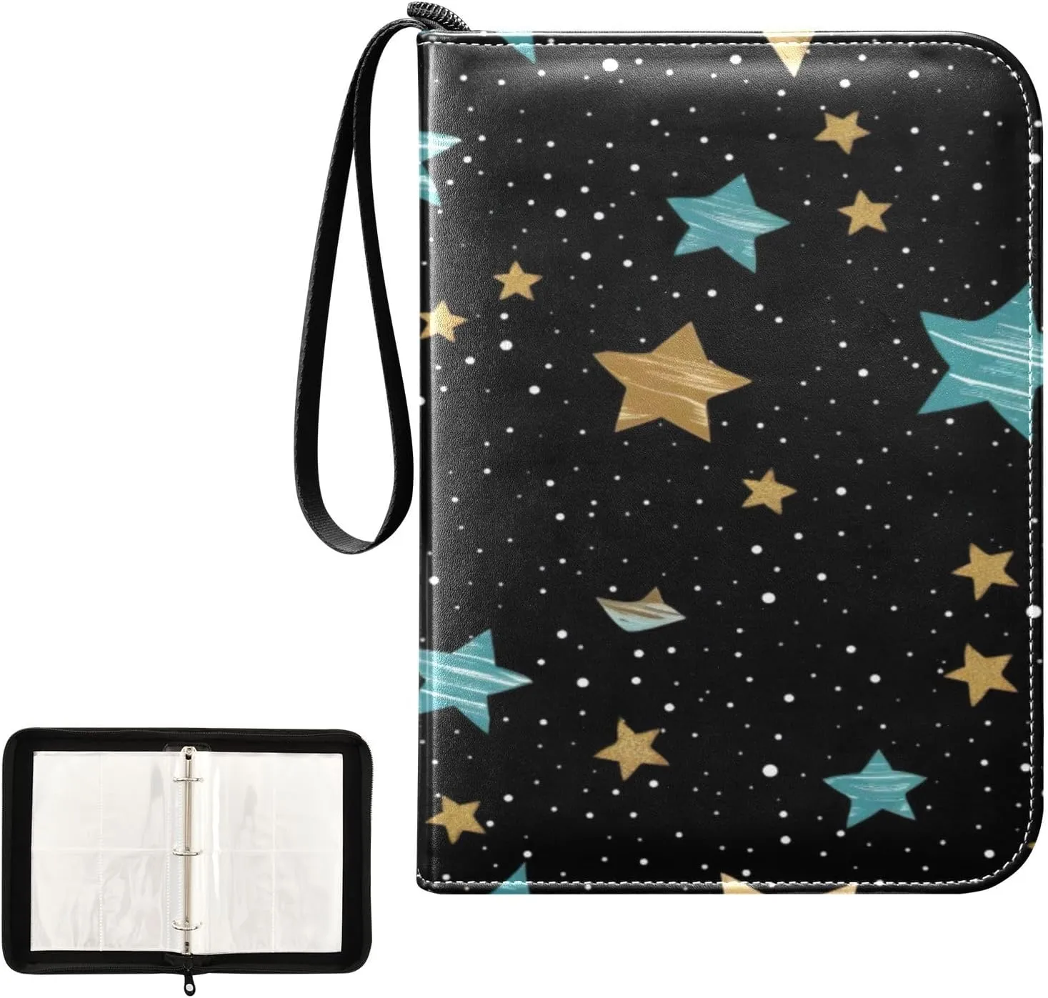 Kigai Colorful Stars Card Binder 4-Pocket Trading Card Binder Game Card Collection Binder Album Holder with 50 Removable Sleeves Up to 400 Sports Cards