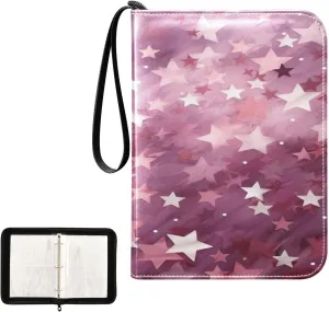 Kigai Colorful Stars Card Binder 4-Pocket Trading Card Binder Game Card Collection Binder Album Holder with 50 Removable Sleeves Up to 400 Sports Cards