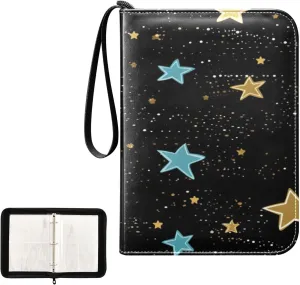 Kigai Colorful Stars Card Binder 4-Pocket Trading Card Binder Game Card Collection Binder Album Holder with 50 Removable Sleeves Up to 400 Sports Cards