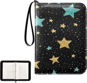 Kigai Colorful Stars Card Binder 4-Pocket Trading Card Binder Game Card Collection Binder Album Holder with 50 Removable Sleeves Up to 400 Sports Cards