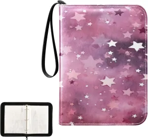 Kigai Colorful Stars Card Binder 4-Pocket Trading Card Binder Game Card Collection Binder Album Holder with 50 Removable Sleeves Up to 400 Sports Cards