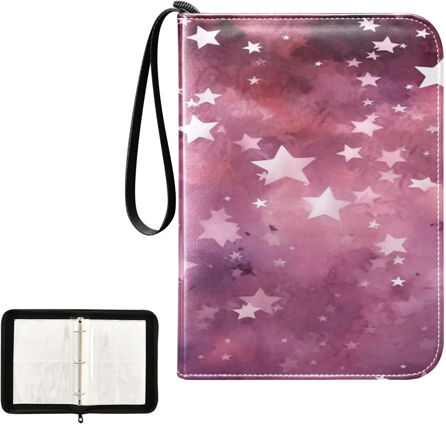 Kigai Colorful Stars Card Binder 4-Pocket Trading Card Binder Game Card Collection Binder Album Holder with 50 Removable Sleeves Up to 400 Sports Cards