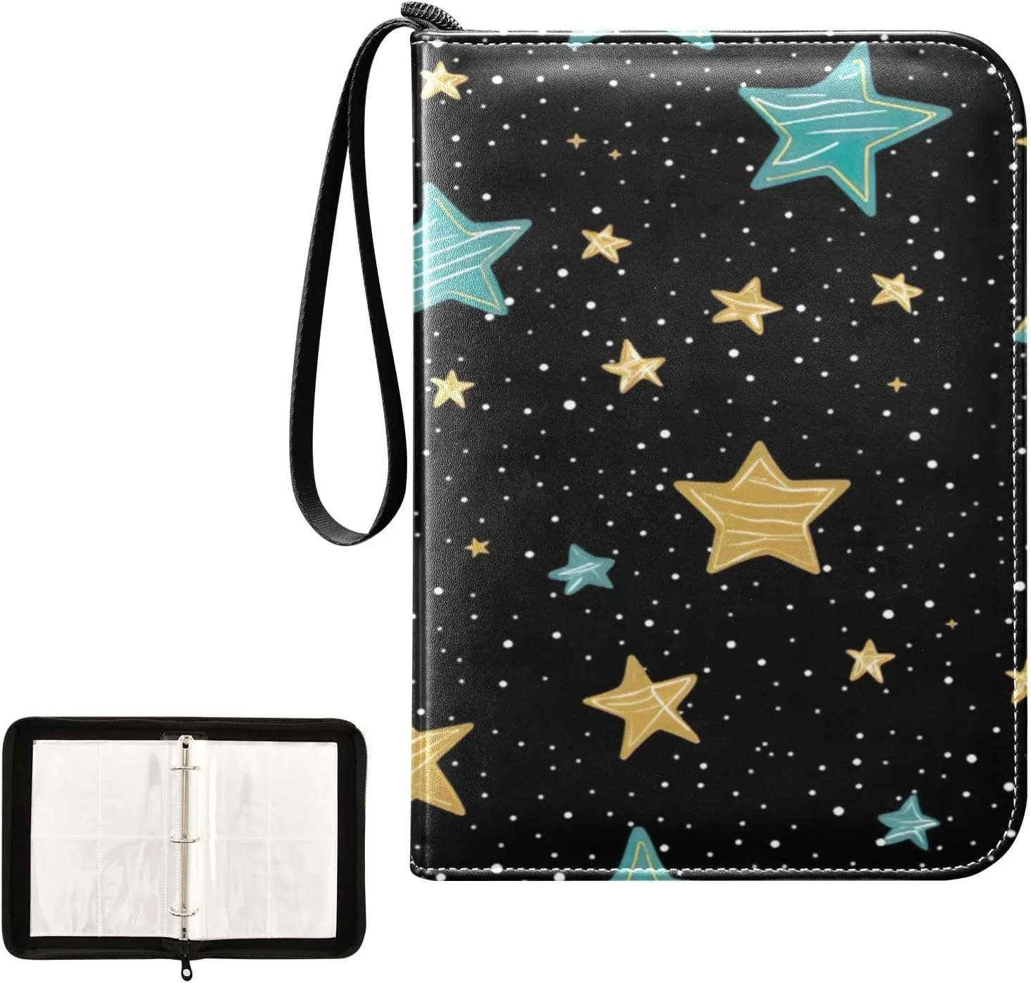 Kigai Colorful Stars Card Binder 4-Pocket Trading Card Binder Game Card Collection Binder Album Holder with 50 Removable Sleeves Up to 400 Sports Cards