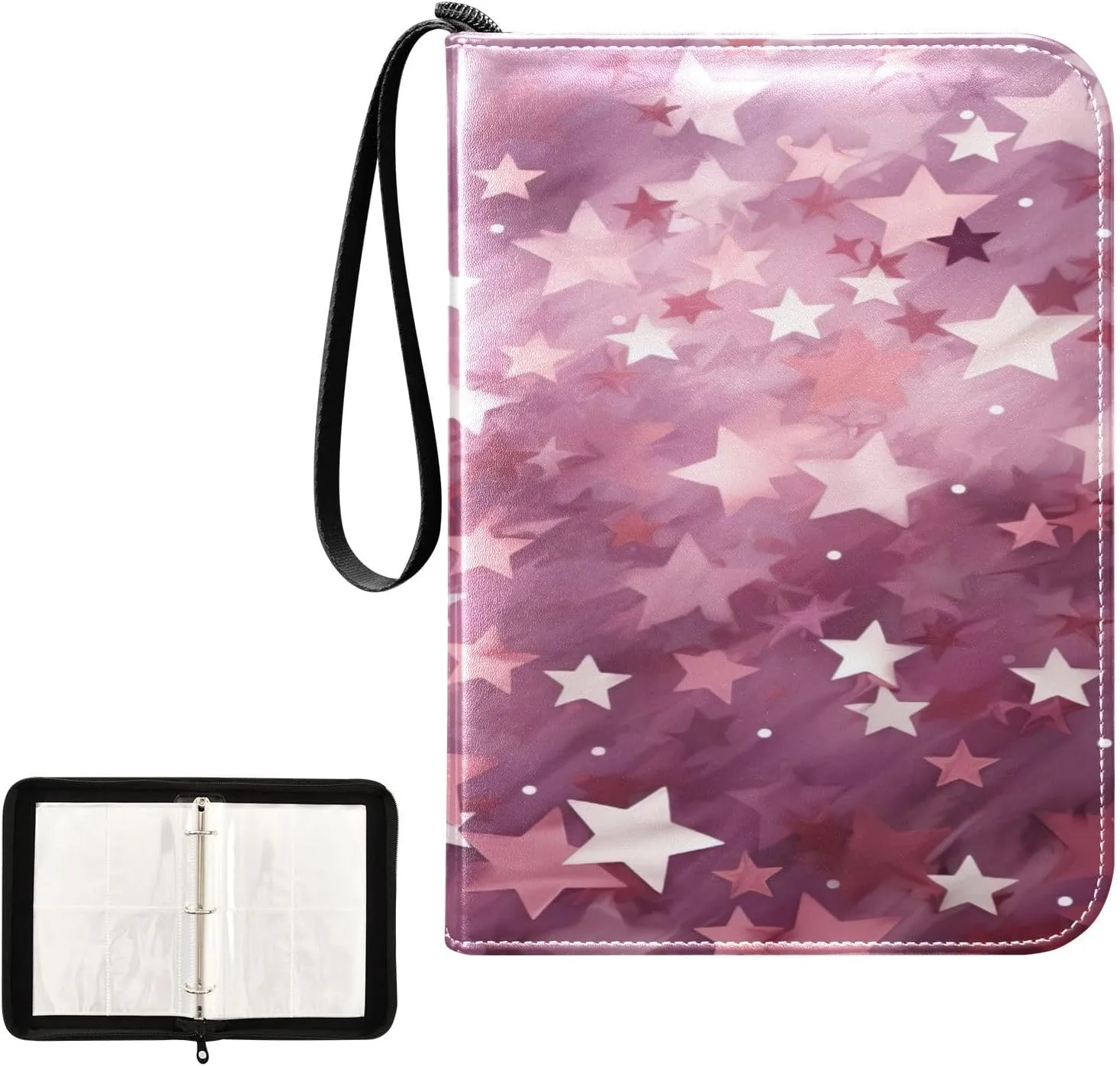 Kigai Colorful Stars Card Binder 4-Pocket Trading Card Binder Game Card Collection Binder Album Holder with 50 Removable Sleeves Up to 400 Sports Cards