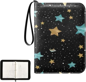 Kigai Colorful Stars Card Binder 4-Pocket Trading Card Binder Game Card Collection Binder Album Holder with 50 Removable Sleeves Up to 400 Sports Cards