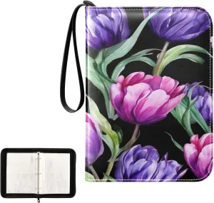 Kigai Colorful Tulip Card Binder 4-Pocket Trading Card Binder Game Card Collection Binder Album Holder with 50 Removable Sleeves Up to 400 Sports Cards