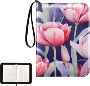Kigai Colorful Tulip Card Binder 4-Pocket Trading Card Binder Game Card Collection Binder Album Holder with 50 Removable Sleeves Up to 400 Sports Cards