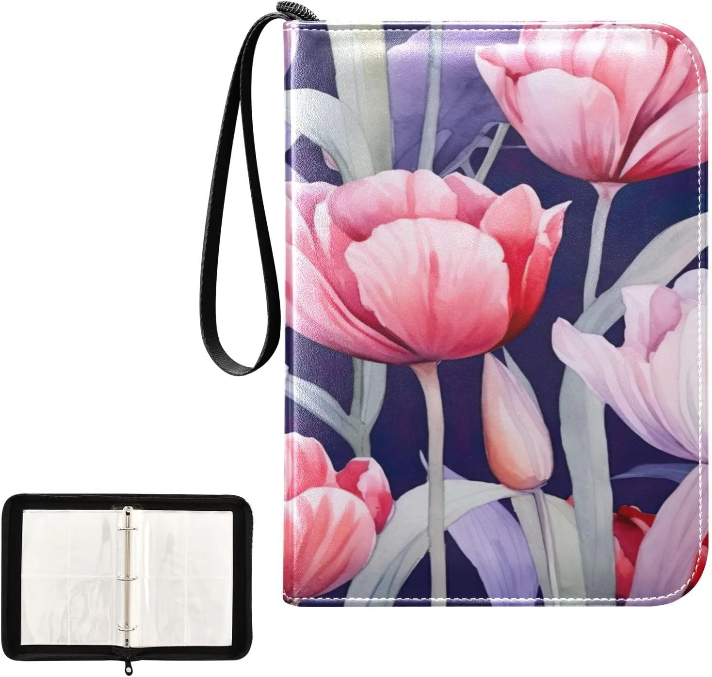 Kigai Colorful Tulip Card Binder 4-Pocket Trading Card Binder Game Card Collection Binder Album Holder with 50 Removable Sleeves Up to 400 Sports Cards