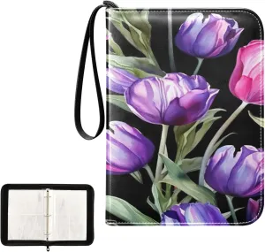 Kigai Colorful Tulip Card Binder 4-Pocket Trading Card Binder Game Card Collection Binder Album Holder with 50 Removable Sleeves Up to 400 Sports Cards