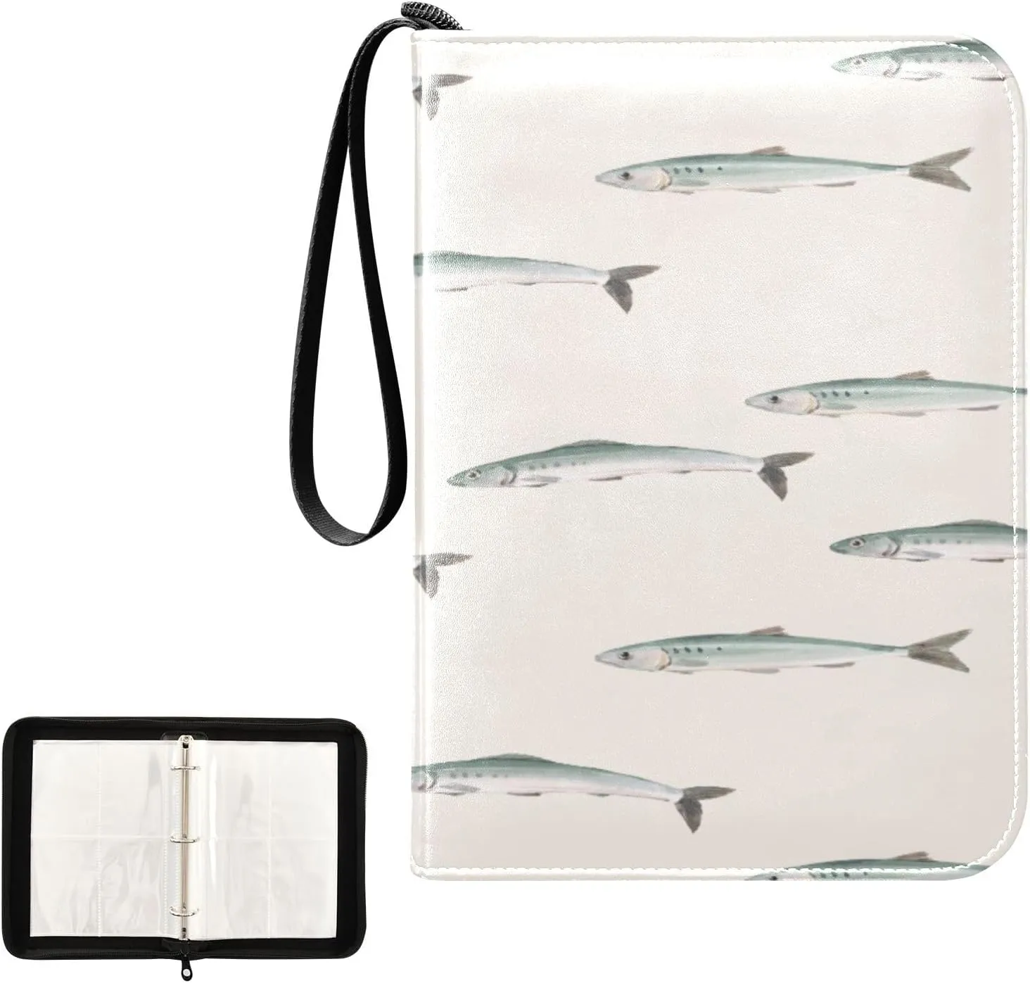 Kigai Cute Fish Card Binder 4-Pocket Trading Card Binder Game Card Collection Binder Album Holder with 50 Removable Sleeves Up to 400 Sports Cards
