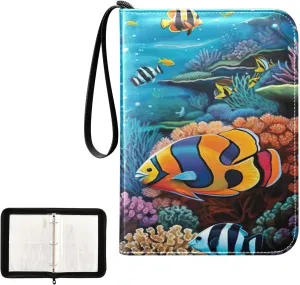 Kigai Ocean Fish Card Binder 4-Pocket Trading Card Binder Game Card Collection Binder Album Holder with 50 Removable Sleeves Up to 400 Sports Cards
