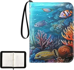 Kigai Ocean Fish Card Binder 4-Pocket Trading Card Binder Game Card Collection Binder Album Holder with 50 Removable Sleeves Up to 400 Sports Cards