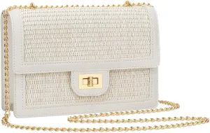 KKXIU Women Straw Crossbody Bag Summer Shoulder Bag Beach Handbag Vegan Leather Purse