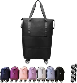 Klarson Expandable Bag with Wheels, Collapsible Luggage with Wheels, Expandable Rolling Duffel Bag (Black)