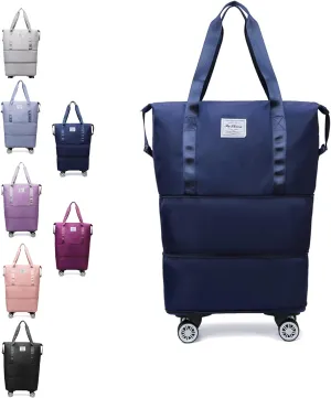 Klarson Expandable Bag with Wheels, Collapsible Luggage with Wheels,Expandable Rolling Duffel Bag (Blue)