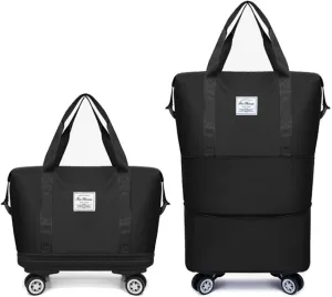 Klarson Expandable Bag With Wheels, Expandable Bag with Wheels, Collapsible Luggage with Wheels without Handle (Black)