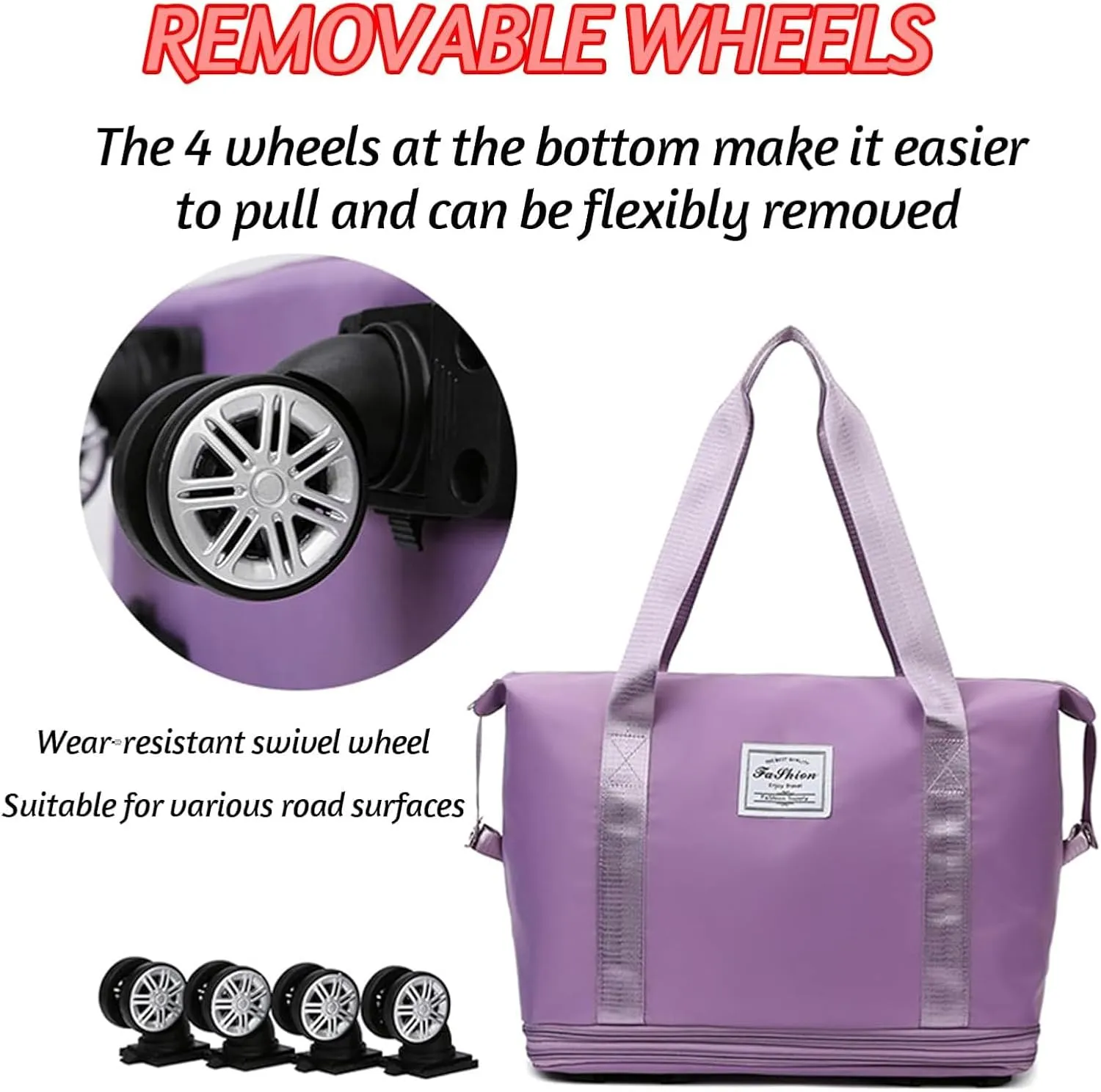 Klarson Expandable Bag With Wheels, Expandable Bag with Wheels, Collapsible Luggage with Wheels without Handle (Black)
