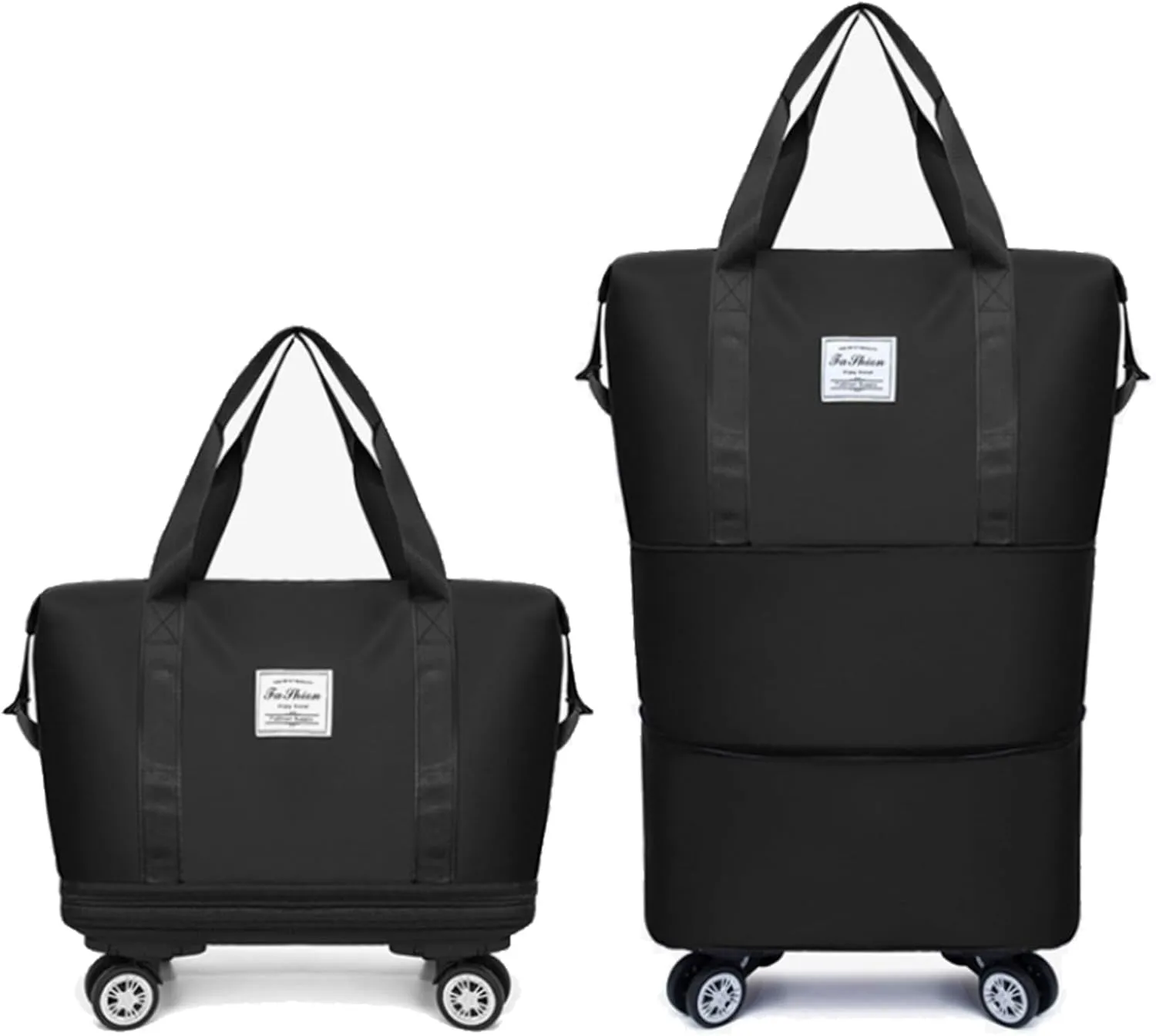 Klarson Expandable Bag With Wheels, Expandable Bag with Wheels, Collapsible Luggage with Wheels without Handle (Black)