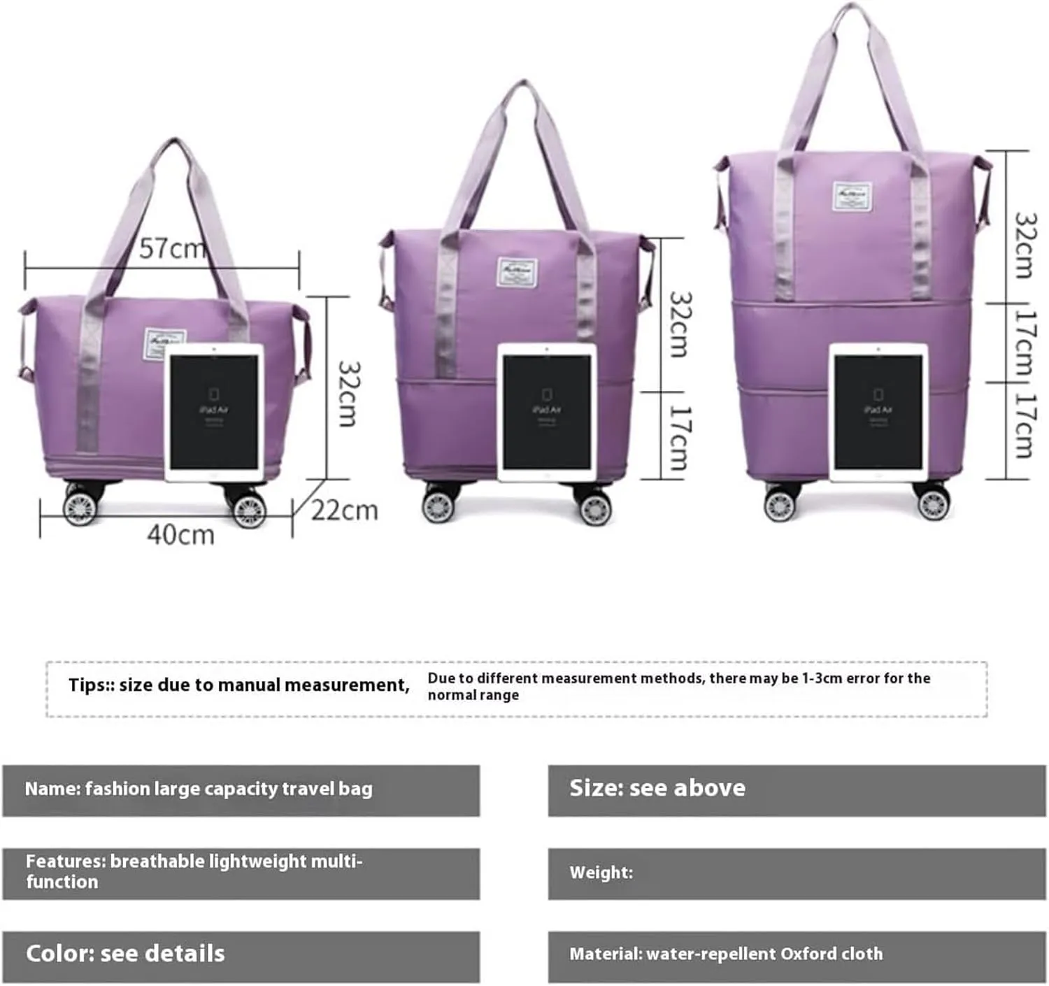 Klarson Expandable Bag With Wheels, Expandable Bag with Wheels, Collapsible Luggage with Wheels without Handle (Black)