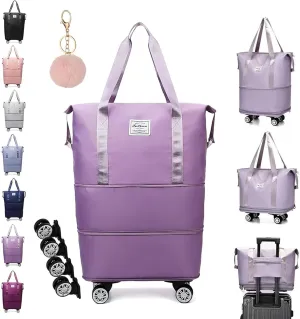 Klarson Expandable Bag with Wheels, Klarson Travel Bag, 48l Large Capacity Foldable Travel Rolling Bags with Detachable Wheels and Handle