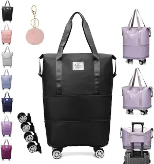 Klarson Expandable Bag with Wheels, Klarson Travel Bag, 48l Large Capacity Foldable Travel Rolling Bags with Detachable Wheels and Handle