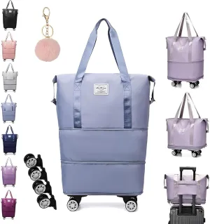 Klarson Expandable Bag with Wheels, Klarson Travel Bag, 48l Large Capacity Foldable Travel Rolling Bags with Detachable Wheels and Handle