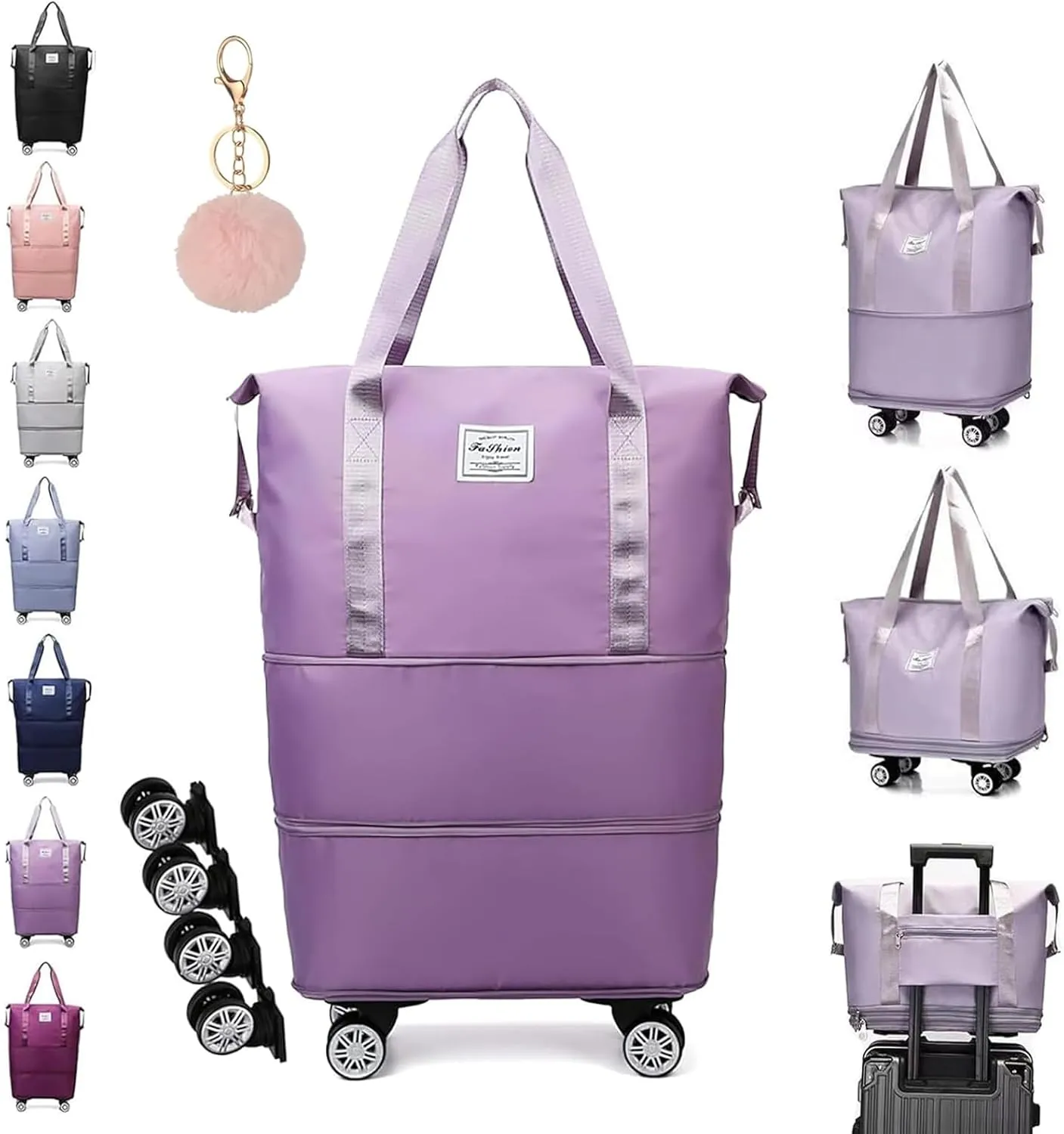 Klarson Expandable Bag with Wheels, Klarson Travel Bag, 48l Large Capacity Foldable Travel Rolling Bags with Detachable Wheels and Handle