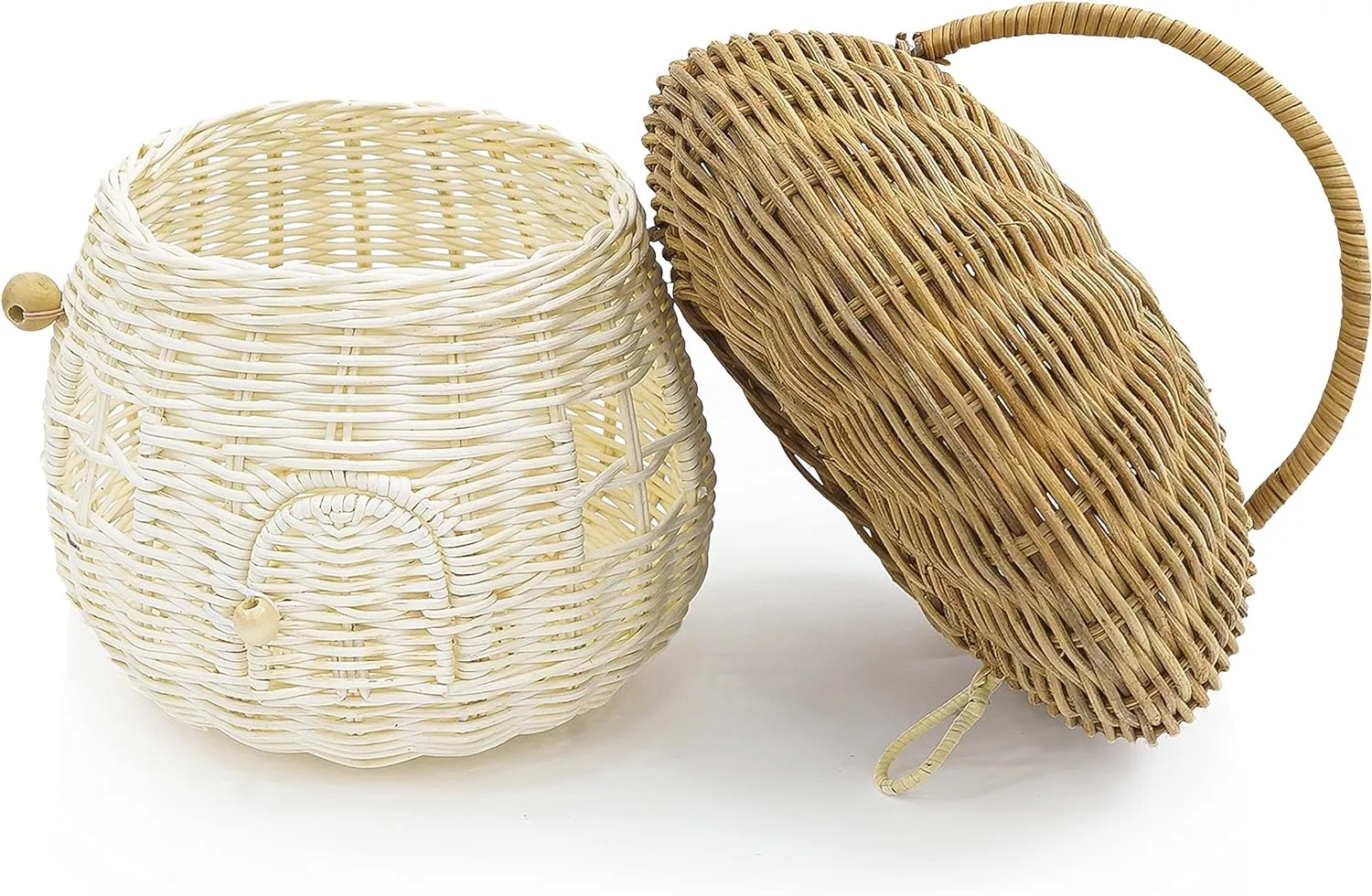 KOLWOVEN Mushroom Rattan Storage Basket with Lid - Mouse in a Box House- Small Doll house- Decorative Hand Woven Shelf Organizer Cute Handmade Handcrafted Gift Decoration Artwork Wicker (Natural)