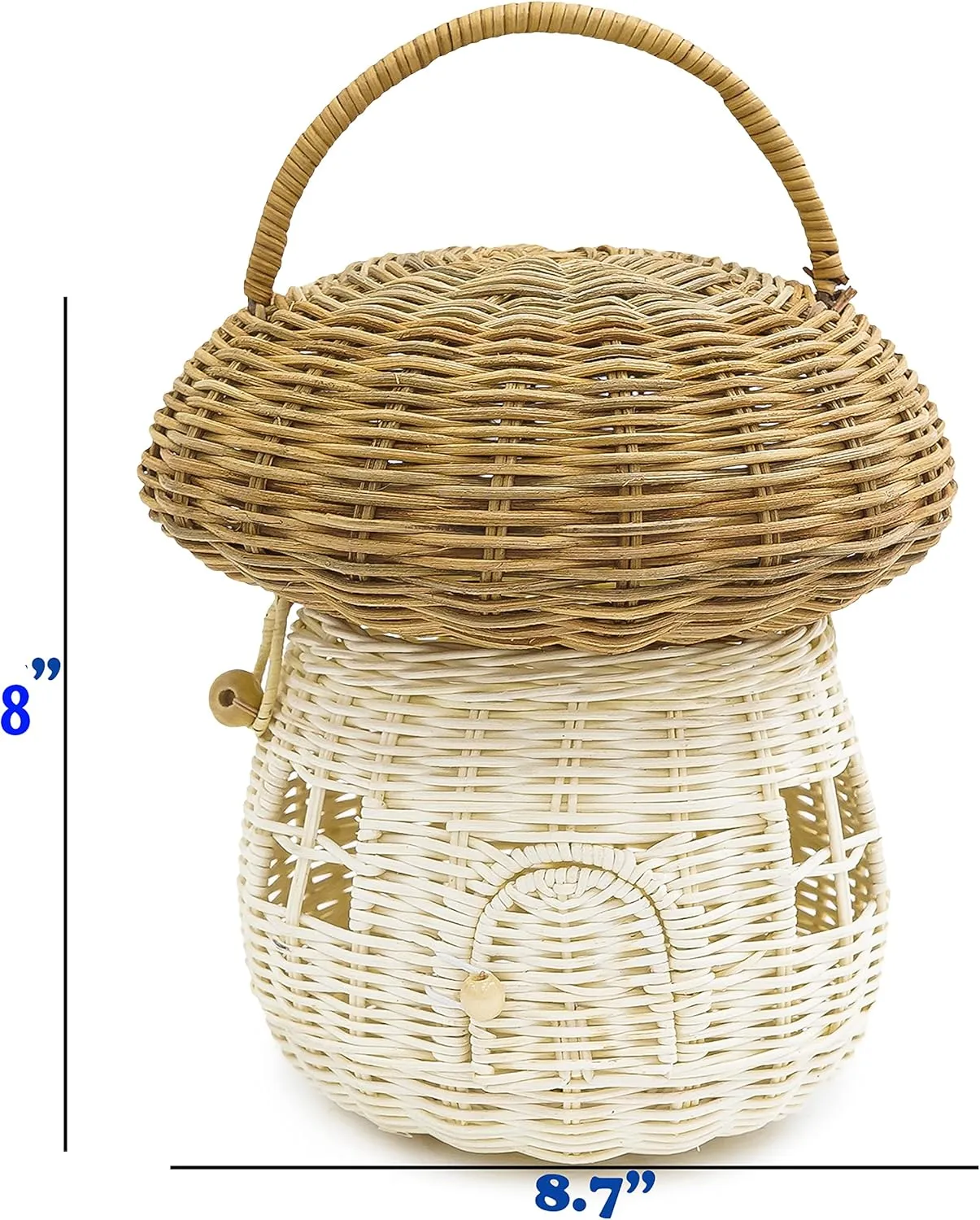 KOLWOVEN Mushroom Rattan Storage Basket with Lid - Mouse in a Box House- Small Doll house- Decorative Hand Woven Shelf Organizer Cute Handmade Handcrafted Gift Decoration Artwork Wicker (Natural)