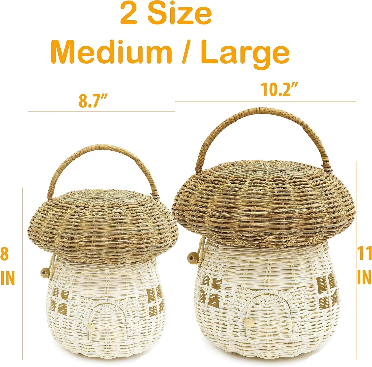 KOLWOVEN Mushroom Rattan Storage Basket with Lid - Mouse in a Box House- Small Doll house- Decorative Hand Woven Shelf Organizer Cute Handmade Handcrafted Gift Decoration Artwork Wicker (Natural)