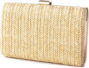 Kseymeir Straw Clutch Handbag for Women, Summer Evening Purse Chain Shoulder Crossbody Bag for Wedding, Parties
