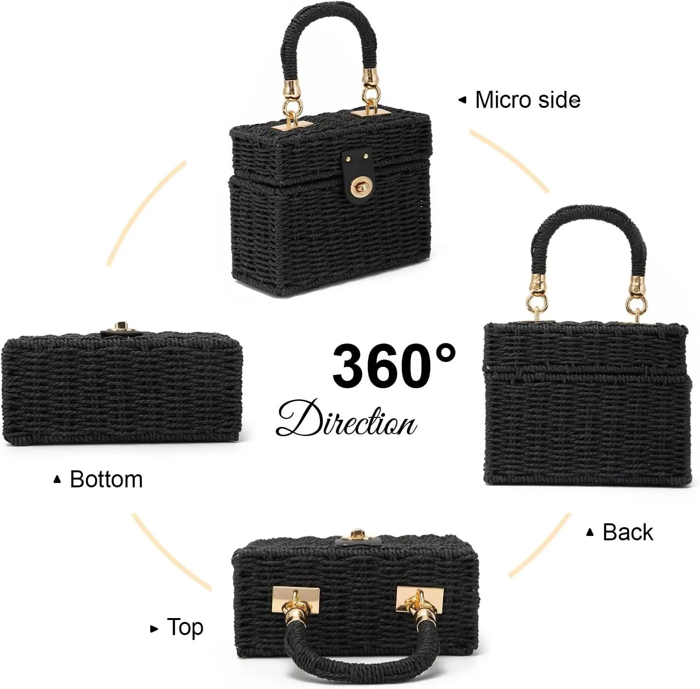KUANG! Handwoven Rattan Bag for Women Woven Straw Square Crossbody Bag Vintage Basket Purse Beach Tote Bag