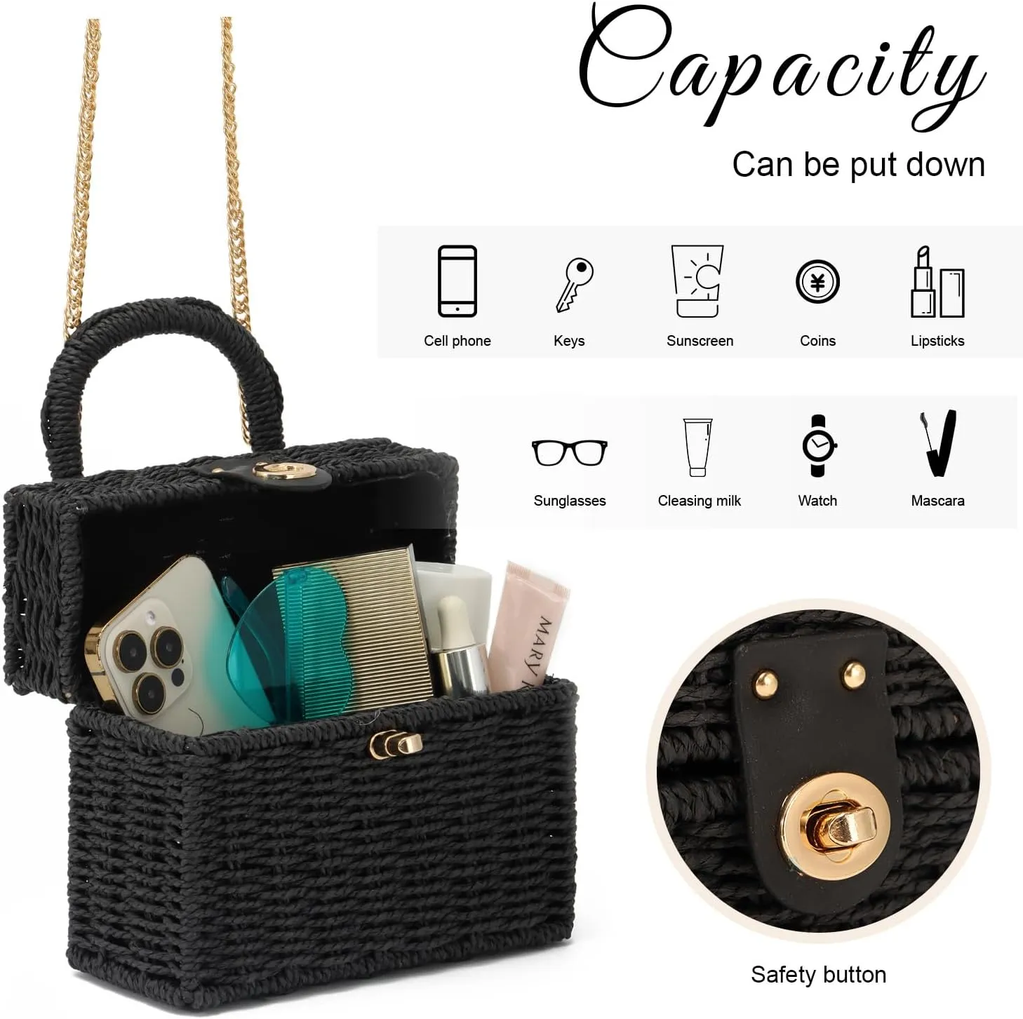 KUANG! Handwoven Rattan Bag for Women Woven Straw Square Crossbody Bag Vintage Basket Purse Beach Tote Bag