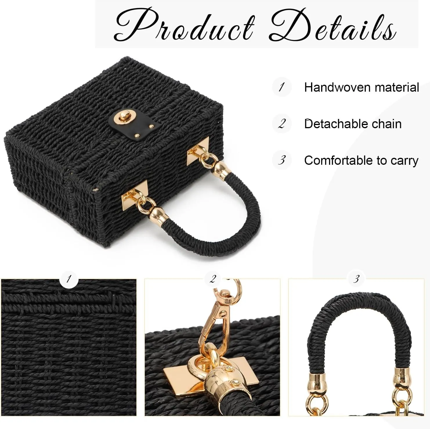 KUANG! Handwoven Rattan Bag for Women Woven Straw Square Crossbody Bag Vintage Basket Purse Beach Tote Bag