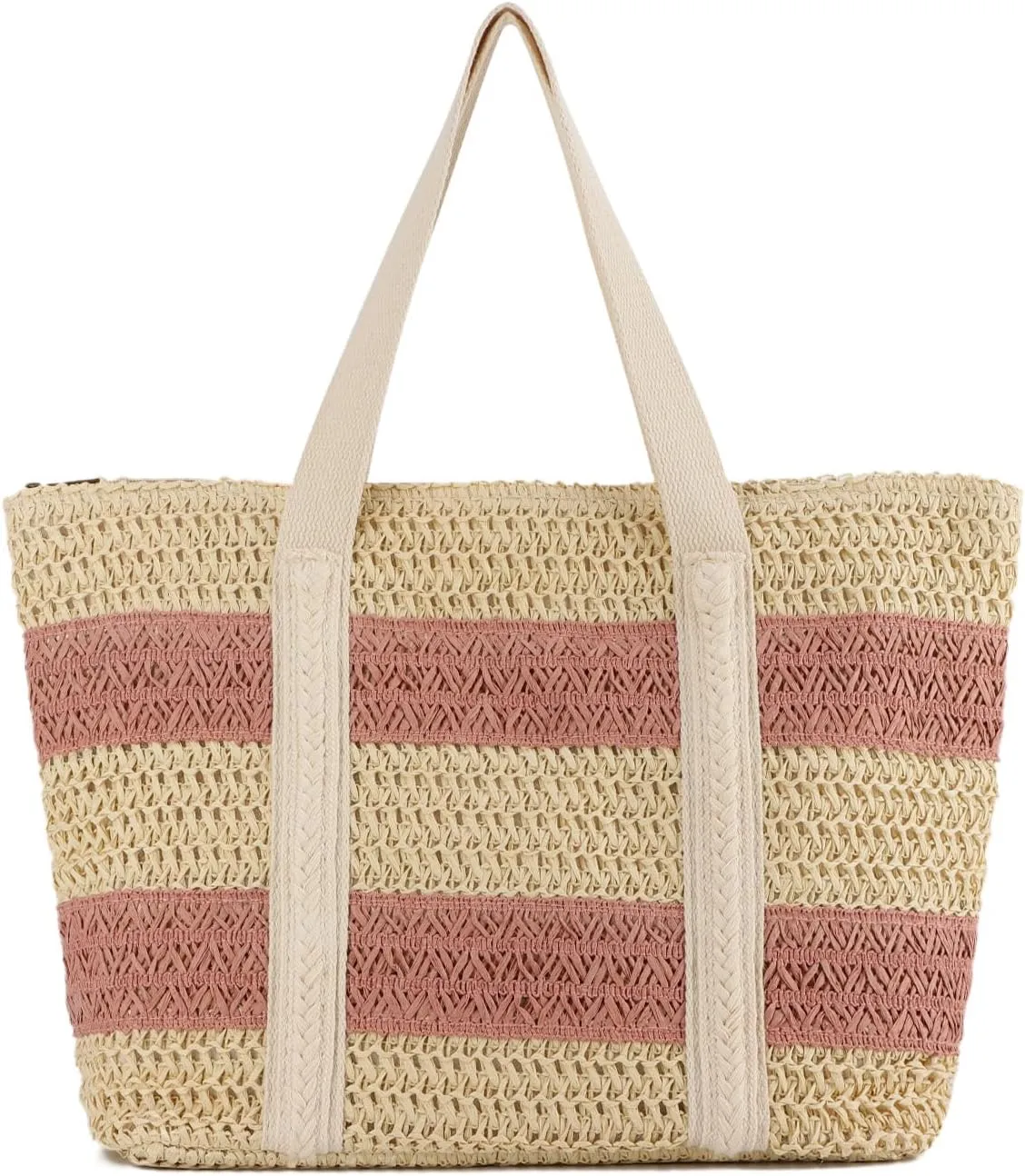KUANG! Large Straw Beach Bag for women Stripes Woven Straw Tote Bag Summer Handbag Shoulder Bag